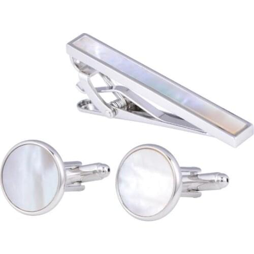 5sets/lot Natural Shell Cufflink+Tie Clip Set Shell Tie Bar Pin&Cuff Links Clasp Set Cuff Links Tie Pin Set Mens Jewelry Gift