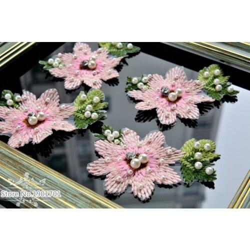 5Pcs Embroidered Patches 3D Flower Bead Applique Sew On Dress T-shirt Sweater Jeans Clothes Patches Accessory