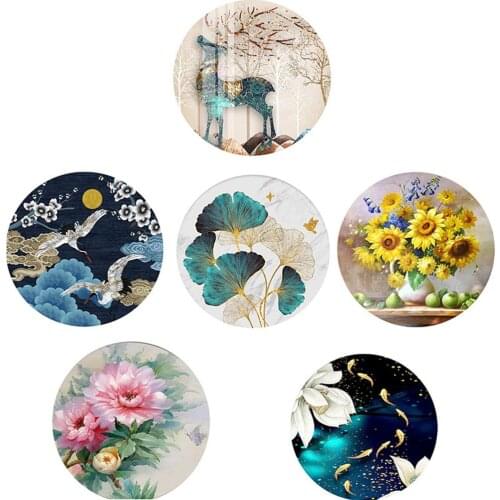 5D Diy White Crane Diamond Paintingdeer Round Diamond Embroidery Flowers Picture Cross Stitch Home Decor Chinese Retro Style