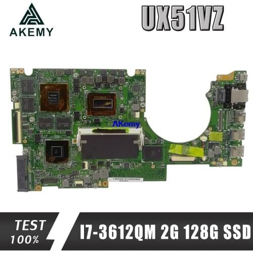 Akemy UX51VZ Laptop Motherboard For Asus UX51V UX51VZ UX51VZA mainboard 100% test OK 2G-RAM I7-3612QM 128G SSD UX51VZH