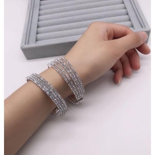 Sparkling crystal womens bracelet fashion jewelry Rhinestone multi ring Elastic Bracelet Wedding Jewelry Valentines Day gift