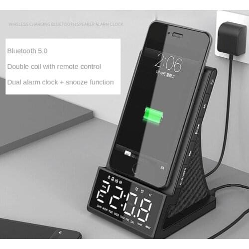 Alarm Clock Wireless Charging Bluetooth Speaker FM Radio Clock Snooze Function LED Digital Electronic Desktop Clock
