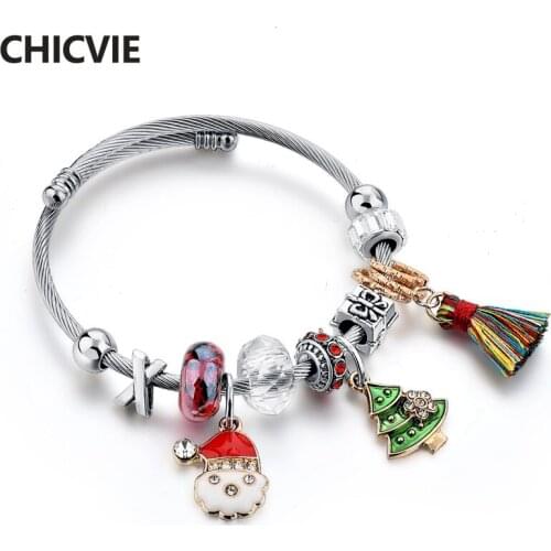 CHICVIE Luxury Brand Christmas Tree Bracelets Bangles Charms For Women Santa Claus Bracelet Christmas Gifts Bracelets SBR180131