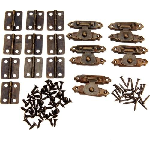 15pcs/lot Antique Bronze Round Hinges Iron Decorative Vintage + Latch Hasps Jewelry Box Toggle Lock Furniture Hardware Home Deco