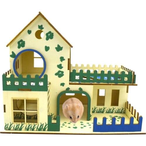 Wooden Hamster Villa House Mini Pets Hideout Nesting Habitat for Gerbils Chinchillas Guinea Pigs Small Animals 2 Kinds