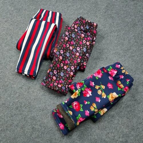 2021 Kids Pant Autumn Plus Velvet Girls Leggings Winter Vintage Floral Leggings For Girls Clothes