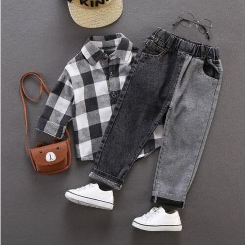Kids Jeans for Childrens two-tone Jeans Pants for Boys 2-6Year Boys Elastic Waist black and gray Denim Pants Legs Fashion Boys