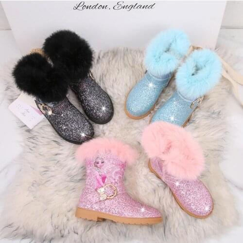 Disney Frozen Princess Boots Girls Winter Warm Plush Snow Boots Sequins Children Party Shoes women Waterproof Boots