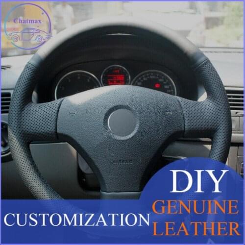 For Volkswagen VW Jetta 5 2006-2010 Custom Made DIY Anti Slip Black Leather Car Steering Wheel Cover anti-slip design all season