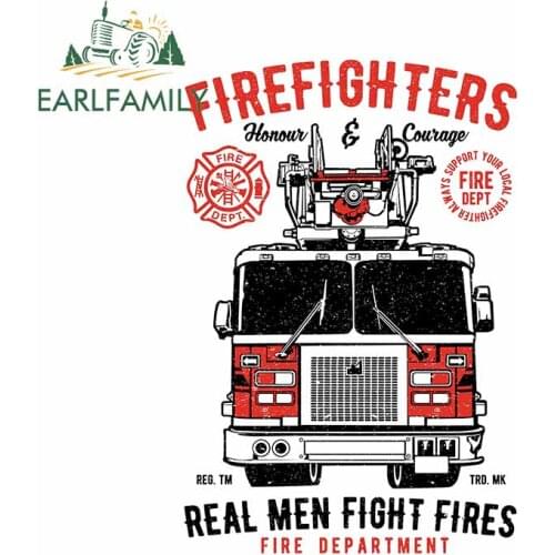 EARLFAMILY 13cm x 8.9cm for Bus American Firefighter Car Sticker Waterproof Bumper RV Cartoon Refrigerator Cartoon VAN Graphics