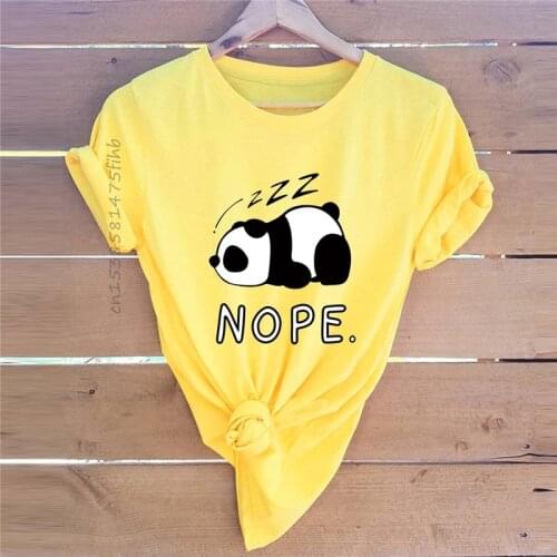 Lovely Sleep Panda Print T Shirt No Cute Women Shirts 100%Cotton Short Sleeve Tees Summer Plus Size T-Shirt Pink Top TShirt