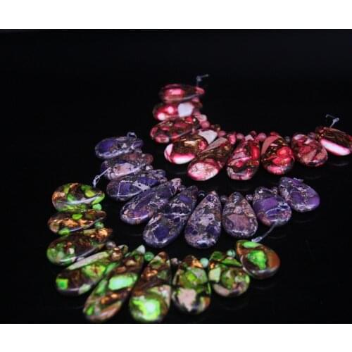 9pcs/set Sea Sediment Teardrop Graduated Necklace Pendants,Top Drilled Ocean Impression Jaspers Emperor Stone Drop Beads Jewelry