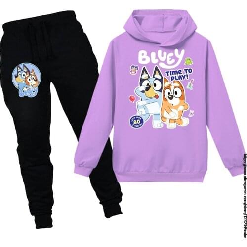 Disney bingo bluey Cotton Long Sleeve Hoodies+pants Kawaii Cartoon Cute Baby Boys Girls Clothes Set Sweatshirts
