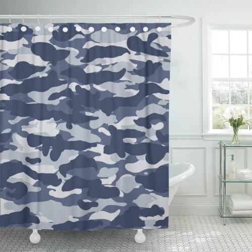Navy Camouflage Wide Urban Blue Camo Pattern Army Camoflauge Shower Curtain Waterproof Polyester Fabric 72 x 78 Inches Set