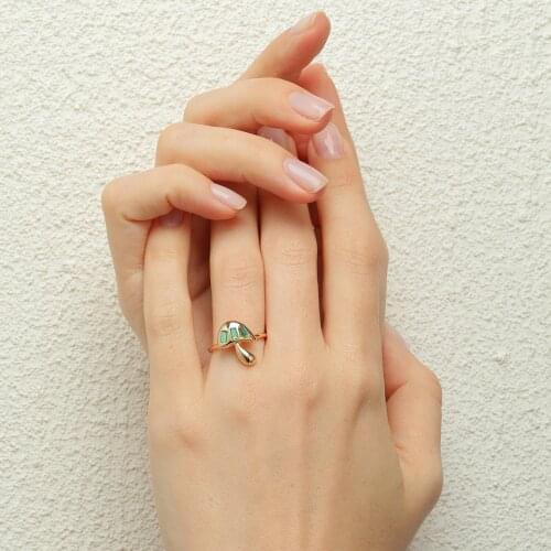 Fashion Gold Color Mushroom Metal Thin Rings for Women Korea Cute Colorful CZ Crystal Geometric Small Rings Finger Jewelry Gifts