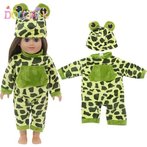 Doll Jumpsuits Cartoon frog Doll Clothes Suit+Hat Outfit For Our Generation Born Baby Doll Fit 18 inch 43 cm Doll Gifts