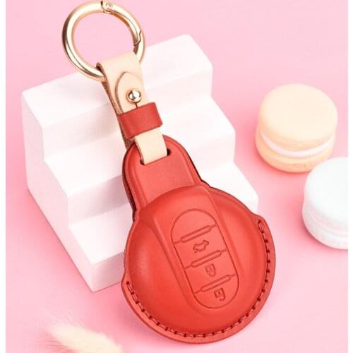 Leather Car Key Case Cover for BMW MINI COOPER S ONE JCW F54 F55 F56 F57 F60 Ring Keychain Car Shell Protector Accessories
