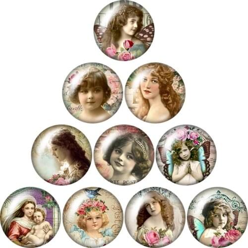 Beauty Vintage Angle Baby Virgin Mary 10pcs 12mm/16mm/18mm/25mm Round photo glass cabochon demo flat back Making findings ZB0976