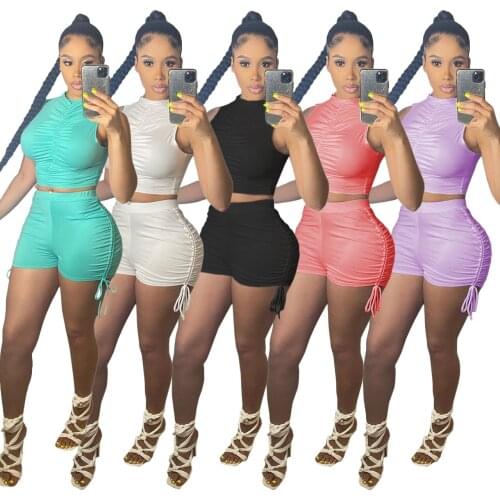 Summer Sleeveless Crop Top Tshirt Shorts Set Matching Set Sporty Jogger Suit Two Piece Set Work Out Tracksuit Yoga Suit