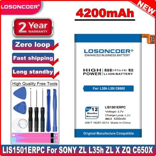 LOSONCOER 4200mAh LIS1501ERPC For Sony Ericsson Xperia ZL X ZQ C650X L35 L35a L35H Battery ZQ lt35i C6503 C6506 C6502 tools