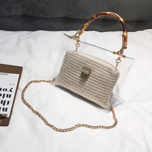 Summer 2020 Small Handbag Transparent Women Hand Bags Chain Straw bag Lady Travel Beach Shoulder Cross Body Bag Holiday