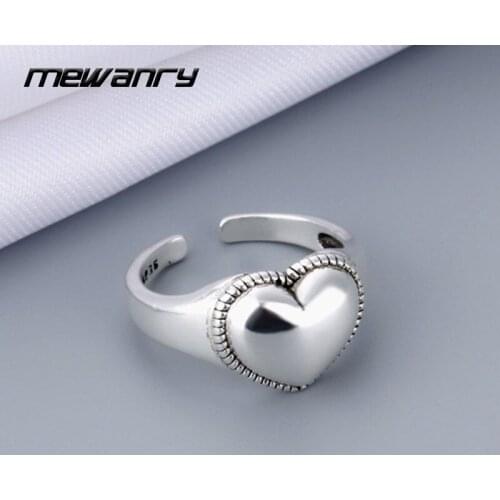 Mewanry 925 Sterling Silver Rings for Women New Fashion Punk Vintage Elegant Sweet LOVE Heart Design Party Jewelry Birthday Gift