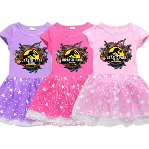 Cute Girls Dress New Summer Girls Dresses Dinosaur Princess Dress Toddler Tutu Baby Girls Star Moon Tulle Dress Casual Wear3-12Y