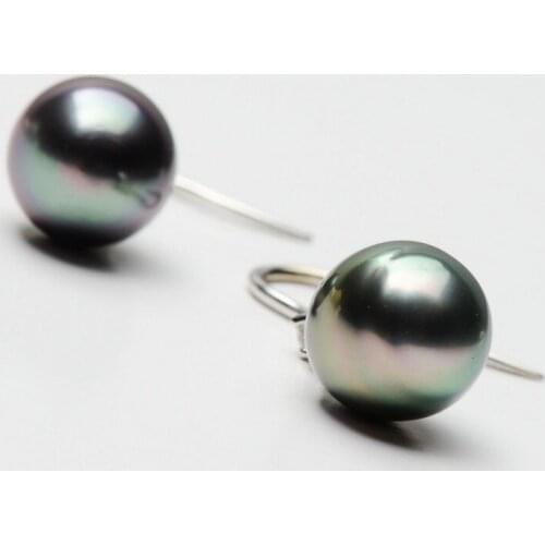 Fashion Free Shipping Free Shipping 9-10mm Peacock Green Genuine Tahitian Pearl Diamond Drop Earrings 18k White Gold