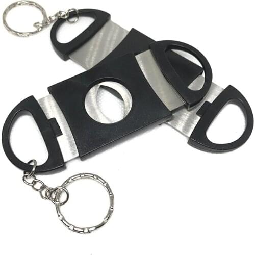Men Cigar Cutter Keychain Plastic Stainless Steel Blades Cigar Cutting Tool Professional Cigar Cutter Key Chain Keyring