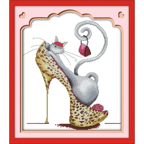 Fashion high heels and a cat(1) cross stitch kit cartoon 14ct 11ct print canvas stitching embroidery DIY handmade needlework