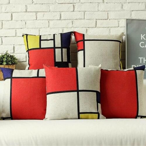 Modern Art Red Yellow Blue Geometric Design Decorative Sofa Throw Pillow Cases Mondrian Art Car Pillow Cushion Cover 45x45cm