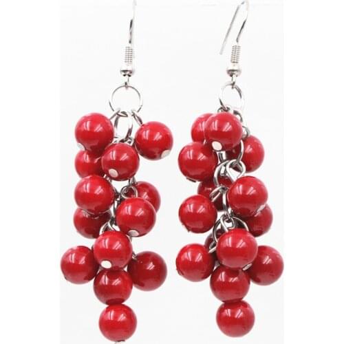 Neo-Gothic Ethnic Long Dangle Earring for Women 8mm Red Artificial Coral Drop Grape Shape Earrings Fashion Jewelry Eardrop A660