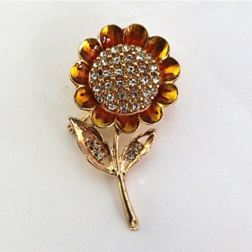 2020 new European and American style sunflower hand-set semi-precious stones Enamel flowers brooch accessories