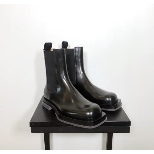 New black Square-toed Chelsea Boots see-through soles middle English style elastic sleeve Martins womens boots