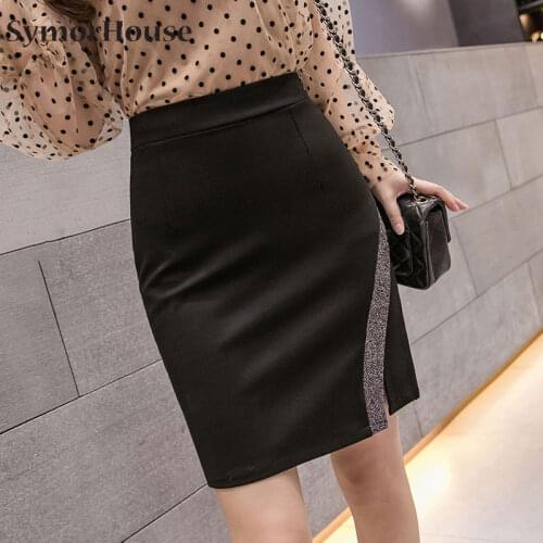 New Fashion Women Mini Skirt Striped Edge Split High Waist Stretch Sexy Korean Slim Skirts Ladies Plus Size Office OL Skirt