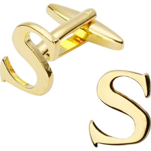 New high quality brass plated letters S Cufflinks Mens Jewelry shirt cuff Cufflinks twins English letters