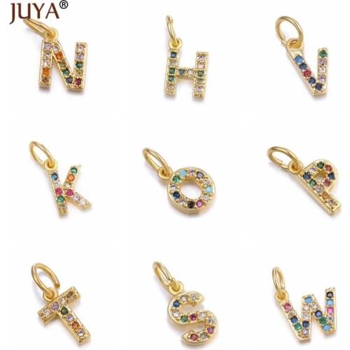 Juya 13*6mm A-Z Colorful Zircon Letter Charms Fashion Rhinestone Pendants for DIY Making Necklace&Bracelets Supplies