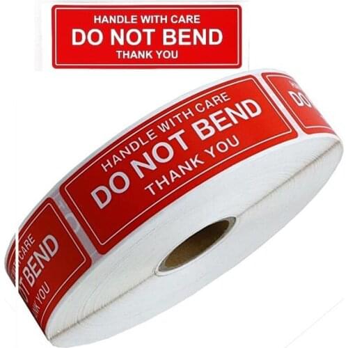 Warning sticker handle with care DO NOT BEND 1X3 Inch Red caution label transport packaging remind labels150 or 500pcs/roll
