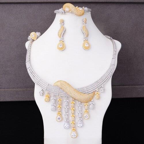 GODKI Luxury Party Tassels 4PCS Nigerian Jewelry Set For Women Wedding Zircon Indian African Bridal Jewelry Set 2018