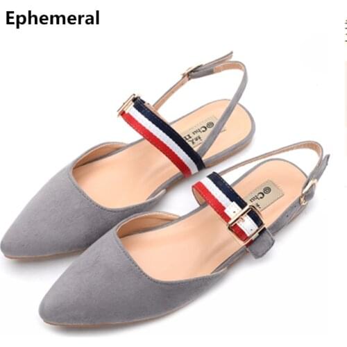 Ladies Patchwork Sandals With Buckle Strap Covered Toe Flat Shoes Summer Soft Bottom Brand Ephemeral Plus Size 48-34 Flock Grey