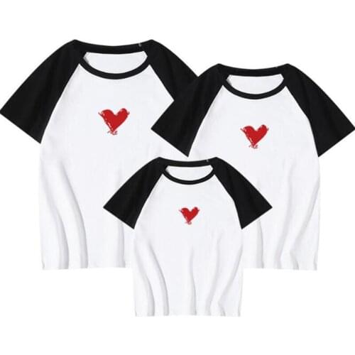 Family Look Family Matching Outfits T-shirt Clothes Short Sleeves Mother Father Son Daughter Kids Baby Loving Heart T-shirt