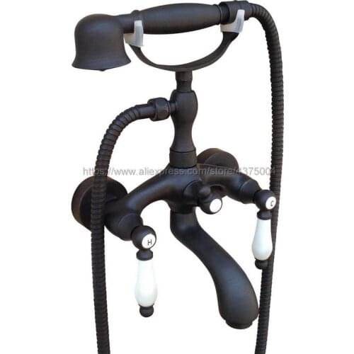 Bathtub Faucets Black Oil Rubbed Brass Bathroom Faucet Wall Mounted Hand Held Shower Head Kit Shower Faucet Sets Ntf573