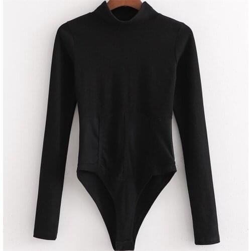 TRAF Women 2021 Fashion Mesh Stitching See-through High Fork Bodysuit Vintage Long Sleeve Female Playsuits Streetwear