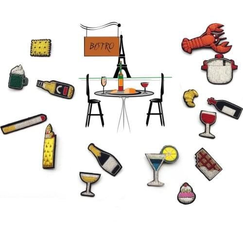 DIY High quality 3D Hand embroidered badges Bar tableware/FOOD/Drink/ Armband applique for Coat Trousers Bag Brooch