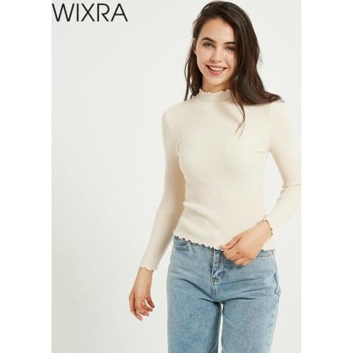 Wixra Womens Sweaters Elegant Turtleneck High Stretch Pullovers Long Sleeve Solid Sweaters Pulls Autumn Winter Women Clothes