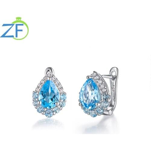 High Quality Personalized Natural Blue Topaz 925 Sterling Silver Studs Earrings For Wedding And Party Women Jewelry