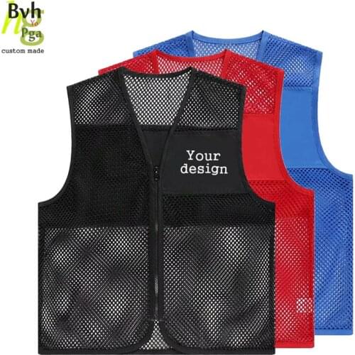 Custom design men and women vest photo text printed logo text net yarn vest work clothes uniform jacket vest