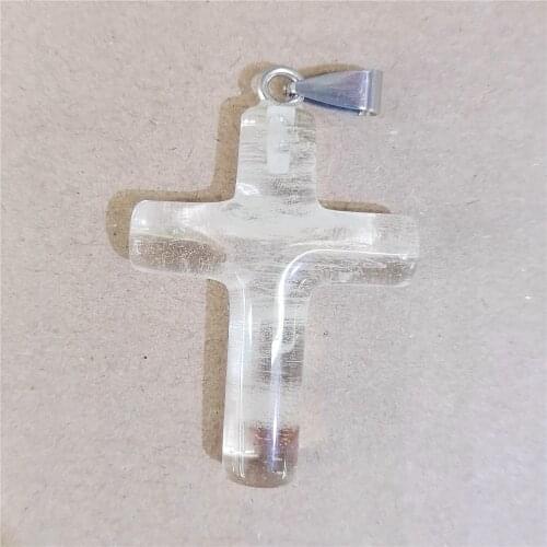1 Pcs 44x30x8mm White Cherry Quartz Cross Hand-Carved DIY Necklace Jewelry Making Reiki Healing Pendant Bead