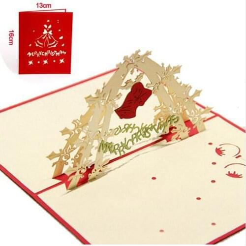 10pcs Red Christmas Bell Greeting cards 3D laser Cut Pop Up Paper Handmade Postcards Customize Xmas Party Gifts Decor Souvenirs