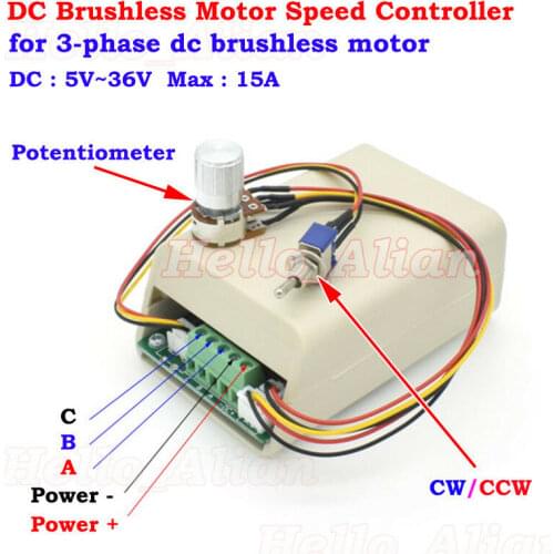 15A DC 5V-36V 12V 24V 36V Brushless Motor Controller Brushless fan controller CW CCW Reversible Switch